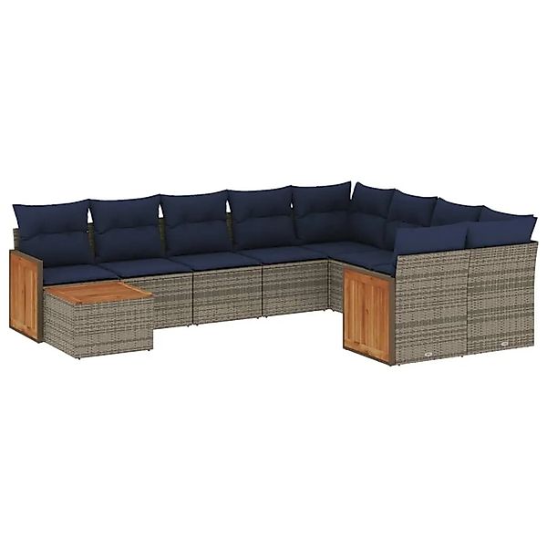 vidaXL 10-Tlg Gartensofa-Set mit Kissen Grau Polyrattan 3228000 günstig online kaufen