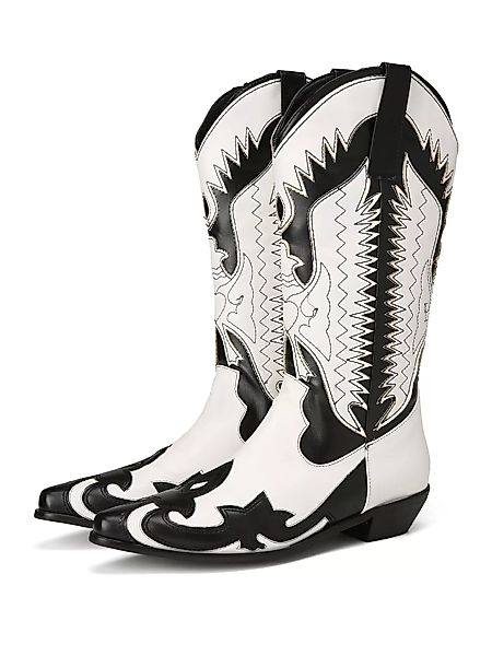 Plus Size Damen Spitzschuhmuster Slip On Chunky Heel Cowboy Stiefel günstig online kaufen