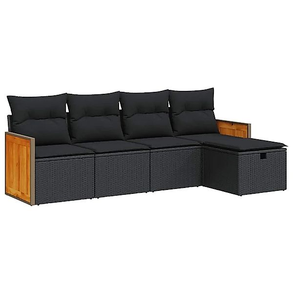 vidaXL 5-Tlg Garten-Sofagarnitur mit Kissen Schwarz Poly Rattan 3326010 günstig online kaufen