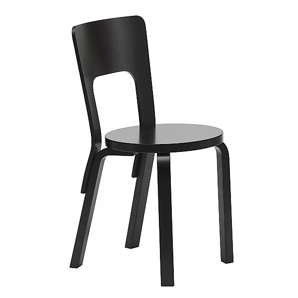 Artek - 66 Stuhl Gestell lackiert - schwarz/Sitzfläche Birkenfunier lackier günstig online kaufen