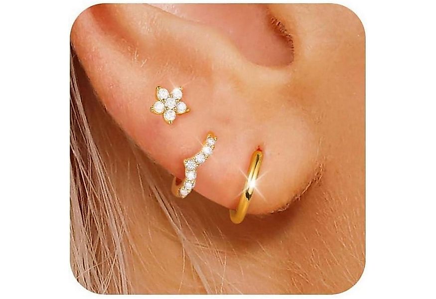 LuxusKollektion Schmuckset Ohrringe Set Silber 925 Vergoldet: Creolen Ohrst günstig online kaufen