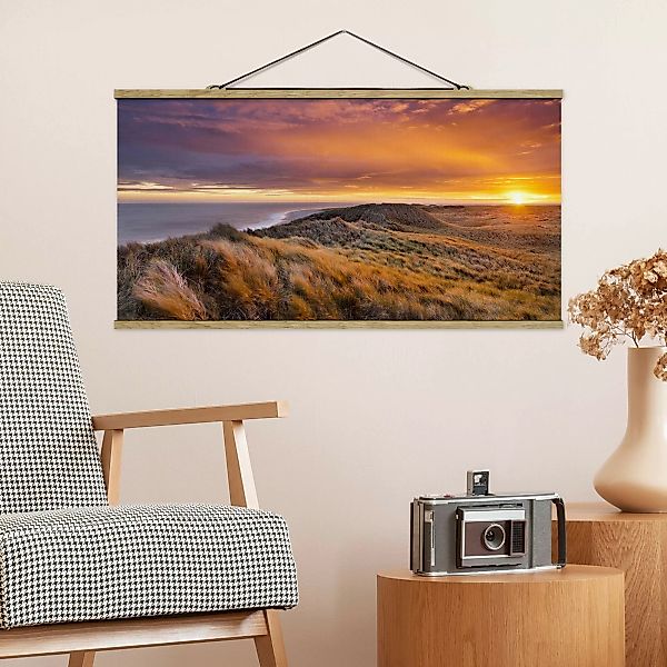 Stoffbild Strand mit Posterleisten - Querformat Sonnenaufgang am Strand auf günstig online kaufen