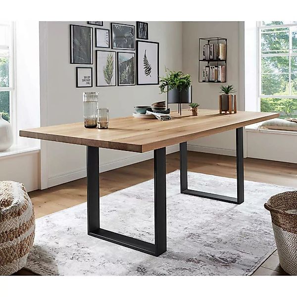 Esszimmertisch aus Wildeiche Massivholz und Stahl Loft Design günstig online kaufen