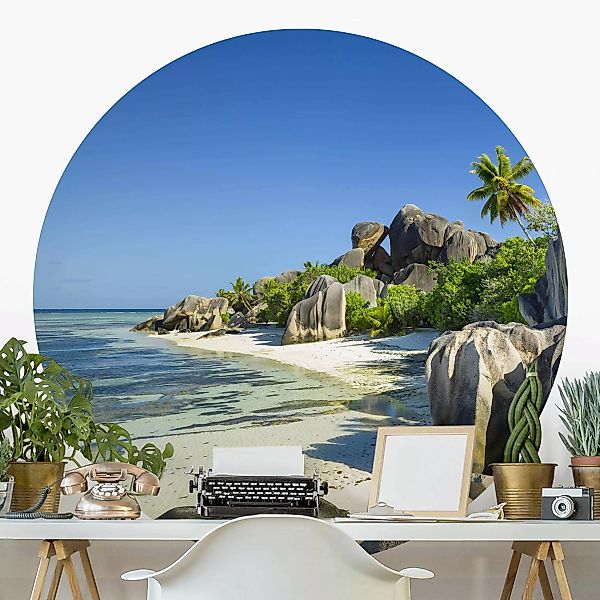 Runde Fototapete Traumstrand Seychellen günstig online kaufen