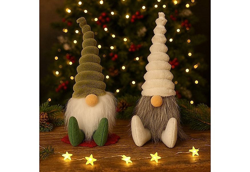 Online-Fuchs Dekofigur 2 süße Weihnachtswichtel mit Bart und Zipfelmütze - günstig online kaufen