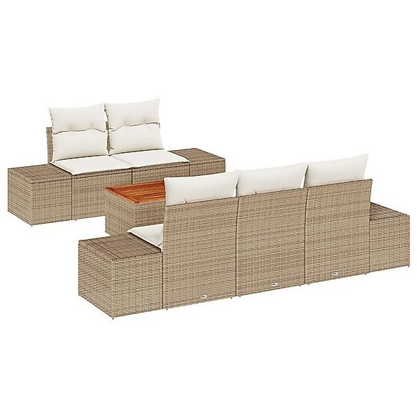 vidaXL Loungesofa 6-tlg. Garten-Sofagarnitur mit Kissen Beige Poly Rattan, günstig online kaufen