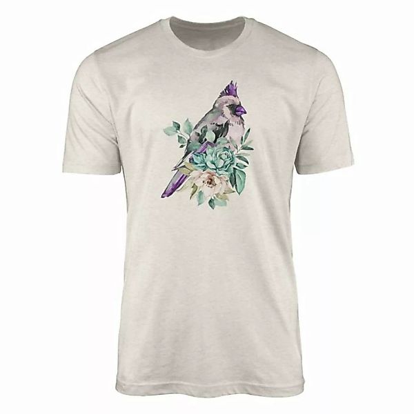 Sinus Art T-Shirt Herren Shirt Organic T-Shirt Aquarell Motiv Vogel Blumen günstig online kaufen