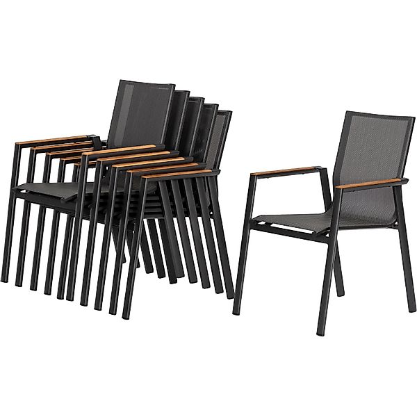 Acamp Stapelstuhl Vegas Aluminium mit Armlehnen Anthrazit Grau 6er Set günstig online kaufen