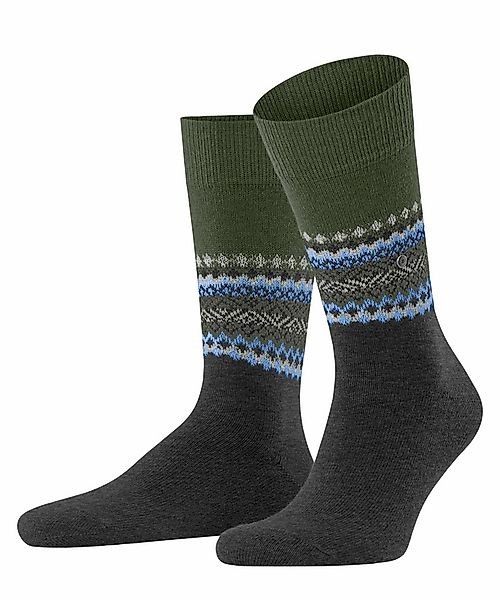 Burlington Rough Fair Isle Herren Socken, 40-46, Grau, AnderesMuster, Wolle günstig online kaufen
