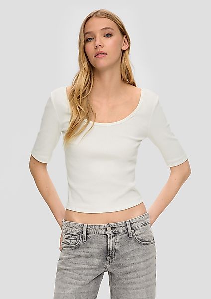 QS Kurzarmshirt T-Shirt Rippshirt mit tiefem günstig online kaufen