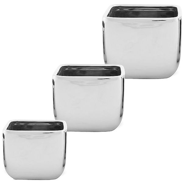 matches21 HOME & HOBBY Blumentopf Eckige Keramik Blumentöpfe in silberfarbe günstig online kaufen