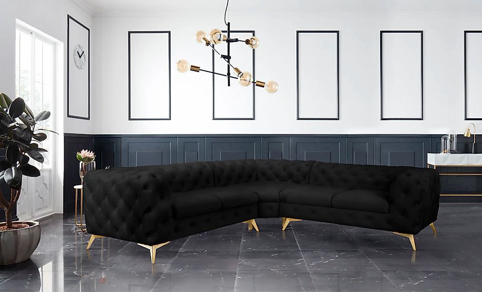 Leonique Chesterfield-Sofa »Ecksofa GLYNIS L-Form mit Wellenunterfederung, günstig online kaufen