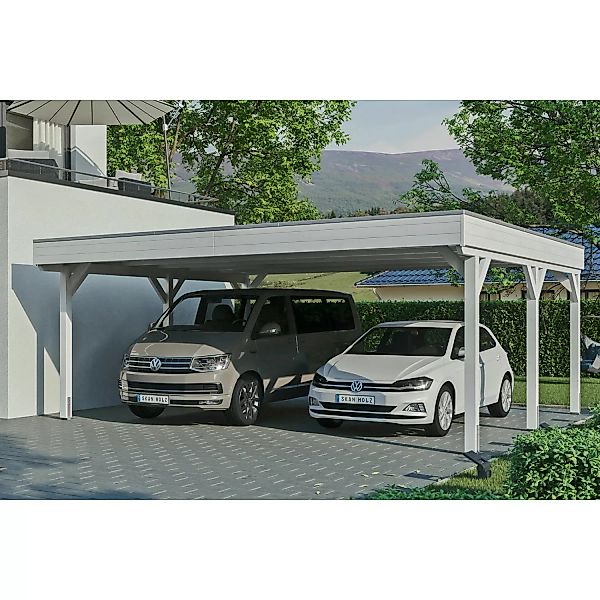 Skan Holz Carport Grunewald 622 cm x 554 cm mit EPDM-Dach Weiß günstig online kaufen