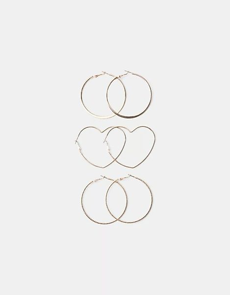 Bershka 3er-Pack Ohrringe In Ring-Form Mit Herz Damen Gold günstig online kaufen