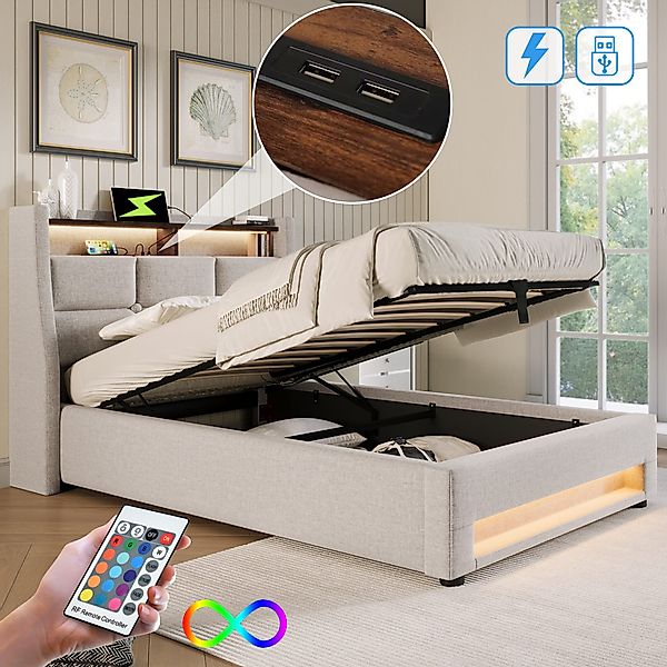 MODFU Polsterbett mit LED Beleuchtung & günstig online kaufen