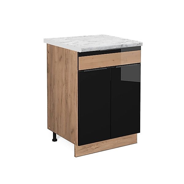Vicco Küchenunterschrank Fame-Line Schwarz Eiche hochglanz/Goldkraft Eiche günstig online kaufen