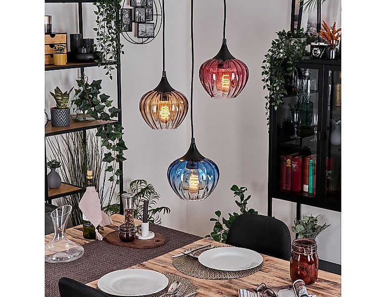 hofstein Hängeleuchte Hängelampe aus Metall/Glas in Schwarz/Rot/Blau/Bernst günstig online kaufen