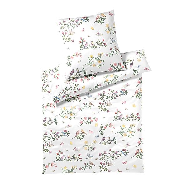 Elegante Mako Satin Bettwäsche Songbird 24525-0 Vögel Weiß 135x200 günstig online kaufen