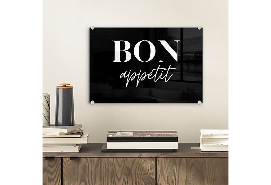 MuchoWow Acrylglasbild Guten Appetit - Zitat - Schwarz - Zitat, Inkl. Aufhä günstig online kaufen