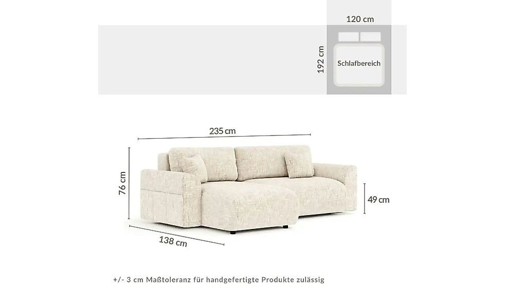 Ecksofa   ¦ creme ¦ Maße (cm): B: 235 H: 76 Polstermöbel > Sofas > Ecksofas günstig online kaufen