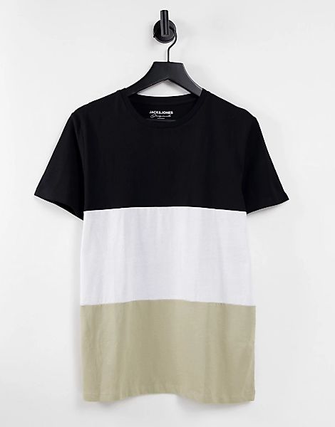 Jack & Jones – T-Shirt in Schwarz, Weiß und Beige im Blockfarbendesign-Mehr günstig online kaufen