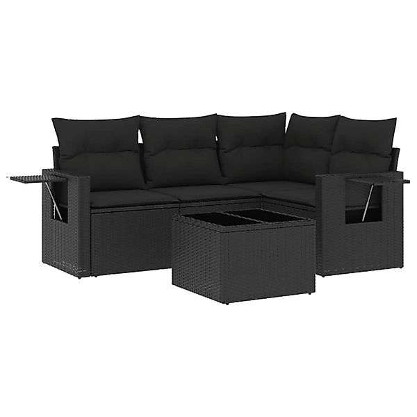 vidaXL 5-Tlg Garten-Sofagarnitur mit Kissen Schwarz Poly Rattan 3220114 günstig online kaufen