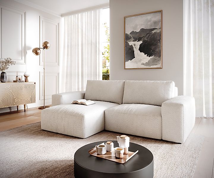 Ecksofa Lanzo L 260x160 cm Bouclé Creme-Weiß Recamiere variabel günstig online kaufen