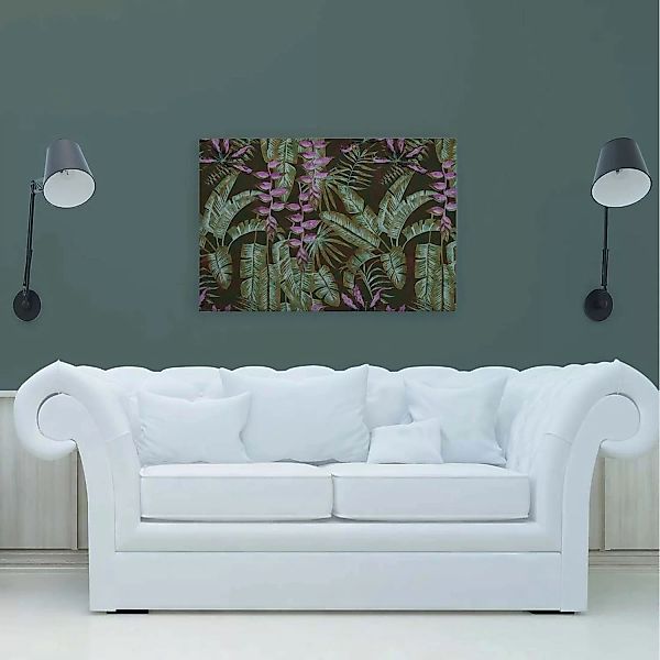 Bricoflor Wandbild Olivgrün Lila Leinwandbild Palmenblätter In Grün Regenwa günstig online kaufen