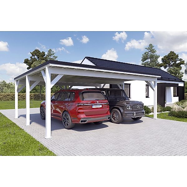 Holzbrüder Carport Ralf 42m² 150kg/m² Reinweiß-Schwarz günstig online kaufen