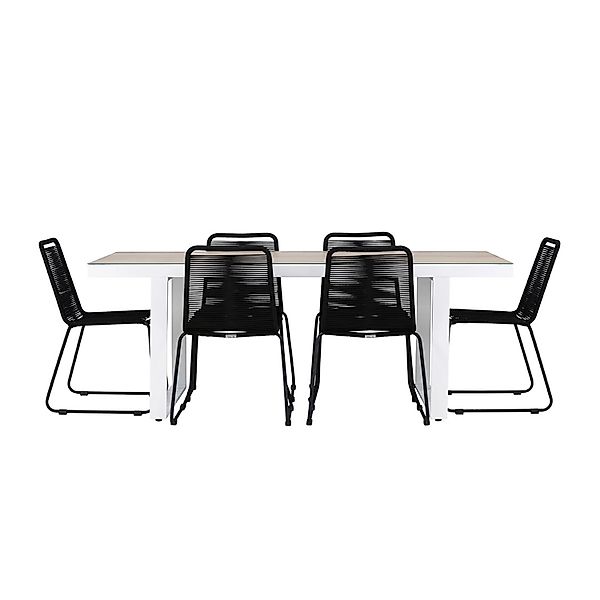 ebuy24 MerloLindos Gartenset 1 Esstisch 6 Stühle Weiß Tisch cm H75xB90xT200 günstig online kaufen