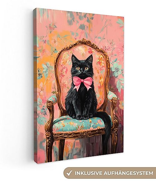 OneMillionCanvasses® Leinwandbild Katze - Rosa - Stuhl mit Blumenmuster, Fo günstig online kaufen