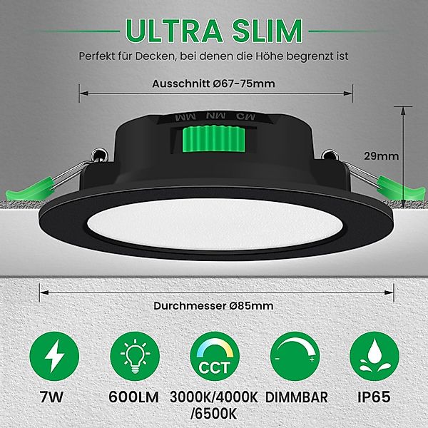 ALUSSO LED Einbaustrahler 6er-Set, 68mm 7W günstig online kaufen