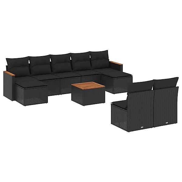 vidaXL 10-Tlg Garten-Sofagarnitur mit Kissen Schwarz Poly Rattan 3258779 günstig online kaufen