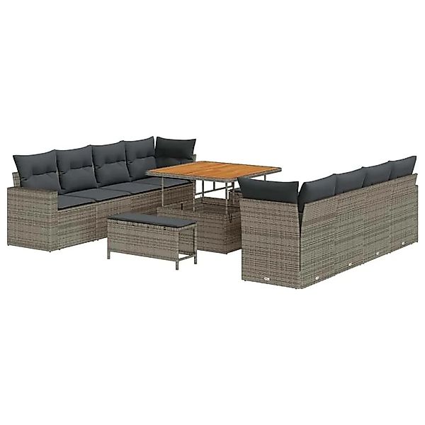 vidaXL Gartensofa-Set mit Kissen 12 Stk Grau Poly-Rattan 3363548 günstig online kaufen