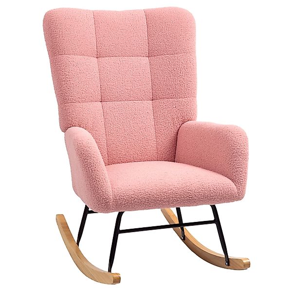 HOMCOM Schaukelstuhl mit Armlehne Teddysamt Rosa 94L x 70B x 100H cm günstig online kaufen
