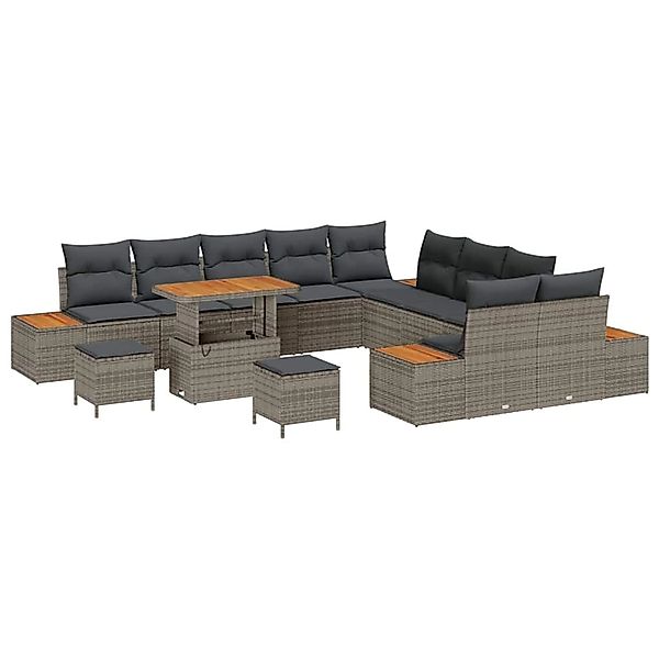 vidaXL Garten-Sofa-Set mit Kissen 13-Tlg Grau Poly Rattan 3362978 günstig online kaufen