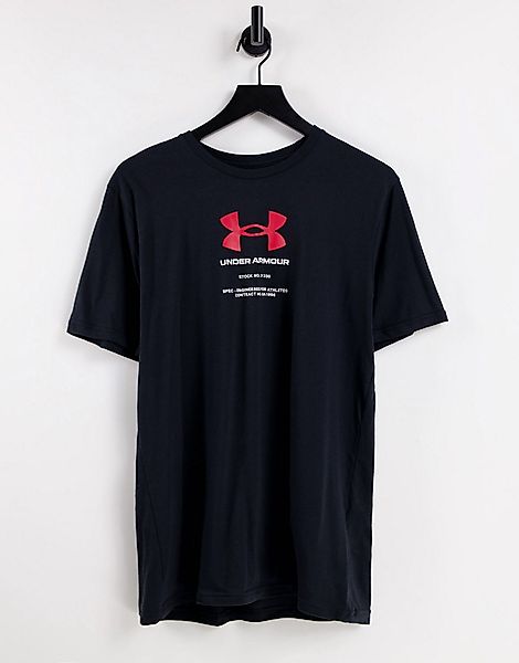 Under Armour – T-Shirt in Schwarz und Rot mit großem Logosymbol günstig online kaufen