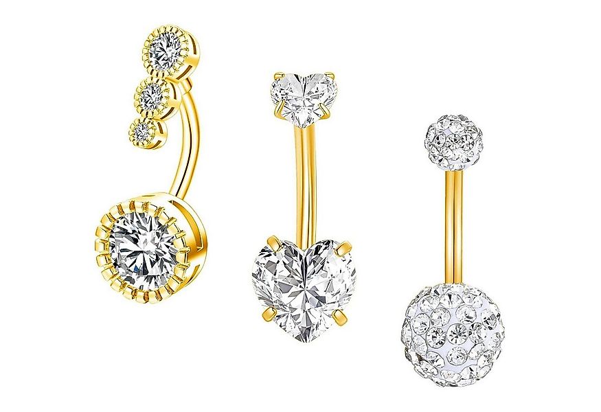 Gojewen Bauchnabelpiercing-Set 3er Set Bauchnabelpiercing 14mm Silber Gold günstig online kaufen