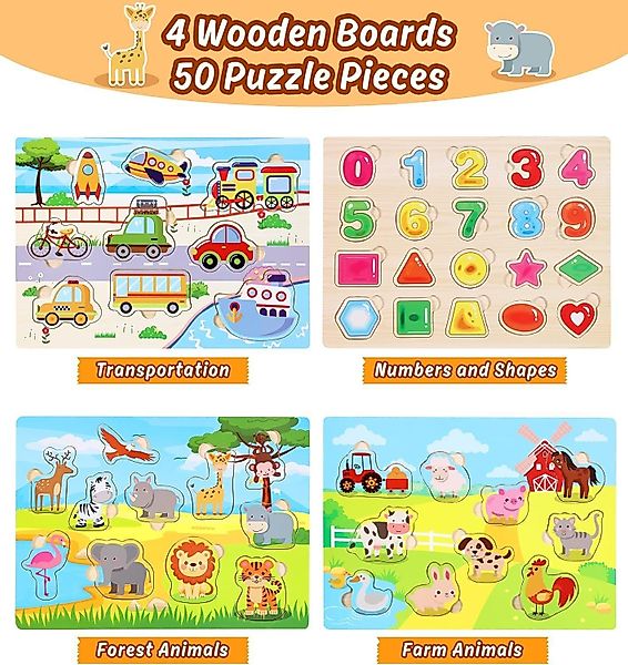 POPOLIC Steckpuzzle 4er-Set Holzpuzzle, Spielzeug 1 günstig online kaufen