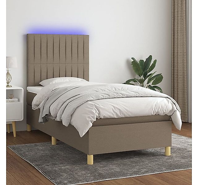 vidaXL Boxspringbett (90 x 190 cm, Streifen Vertikal, Taupe), mit LED günstig online kaufen