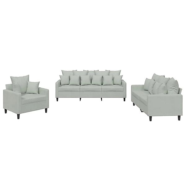 vidaXL 3-Tlg Sofagarnitur mit Kissen Hellgrau Samt 3201680 günstig online kaufen