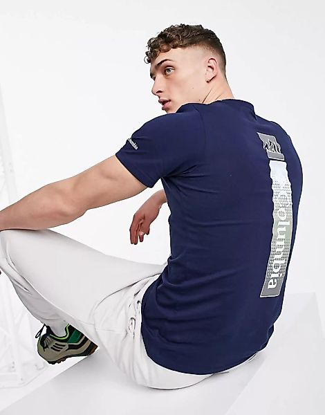 Columbia – Rapid Ridge – T-Shirt in Marineblau mit Grafik hinten günstig online kaufen