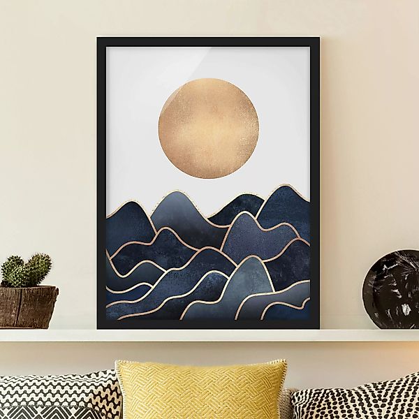 Bild mit Rahmen - Hochformat Goldene Sonne blaue Wellen günstig online kaufen