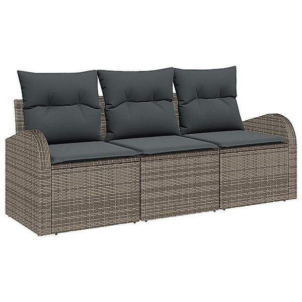 vidaXL Loungesofa 3-tlg. Garten-Sofagarnitur mit Kissen Grau Poly Rattan, 3 günstig online kaufen