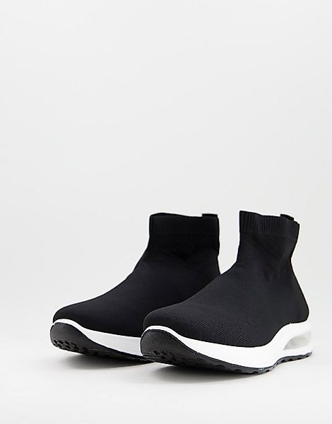 Brave Soul – Flyknit – Socken-Sneaker in Schwarz/Weiß mit transparenter Soh günstig online kaufen