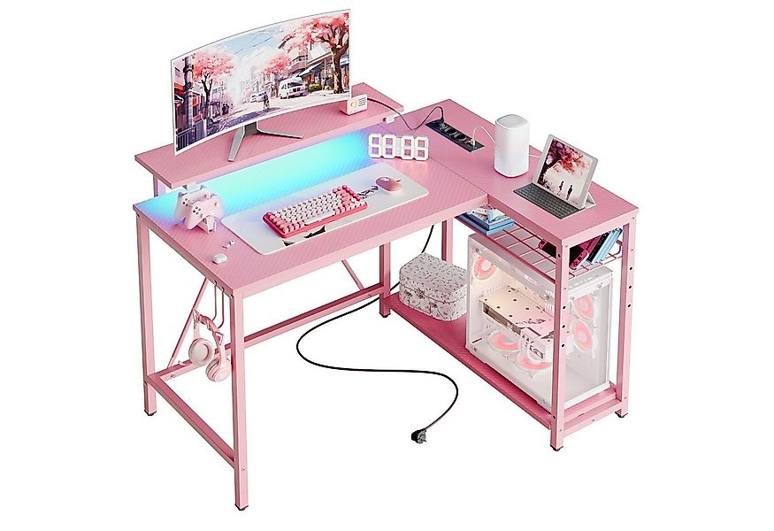 Bestier Gamingtisch Gaming-Schreibtisch L-Form mit LED, 106/133/147 × 50 cm günstig online kaufen