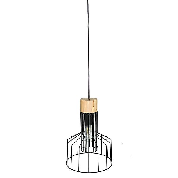 Dapo Decken Pendelleuchte Mabel 24cm Holz Metall Schwarz E27 IP20 günstig online kaufen