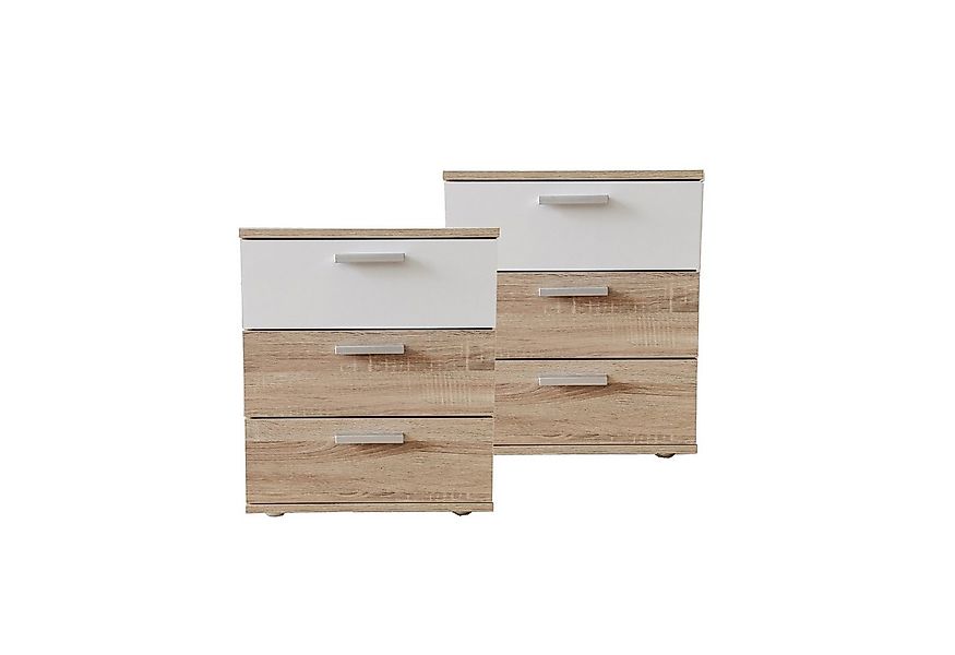 HTI-Living Nachtschrank Nachtkommode 3 Schubladen Nina Sonoma Weiß 2er-Set günstig online kaufen