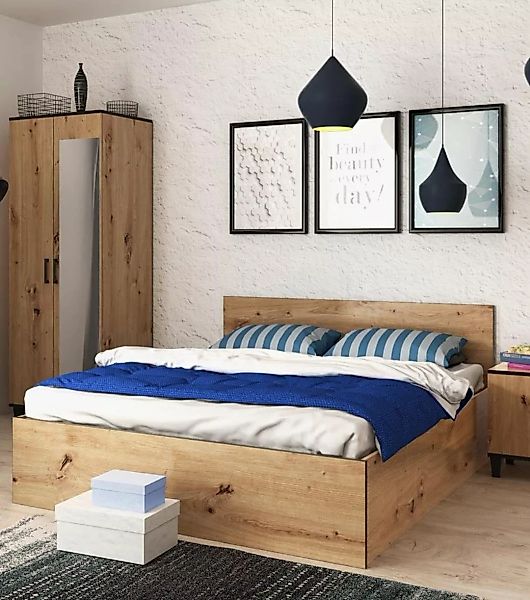 Beautysofa Holzbett C10 (160x200 cm Bett im Loft Stil inklusive Bettkasten) günstig online kaufen
