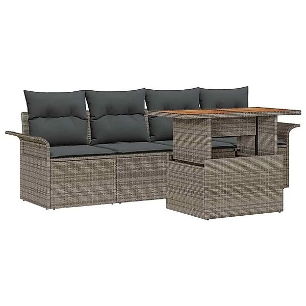 vidaXL Gartensofa-Set mit Kissen 5 Stk Grau Poly-Rattan 3349264 günstig online kaufen
